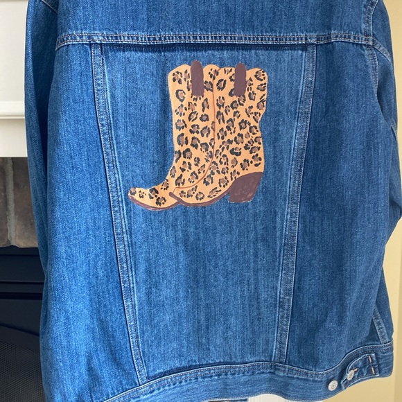 Jackets & Blazers - Hand Painted Upcycled Jean Jacket in Size Large. Pair of Leopard Boots.